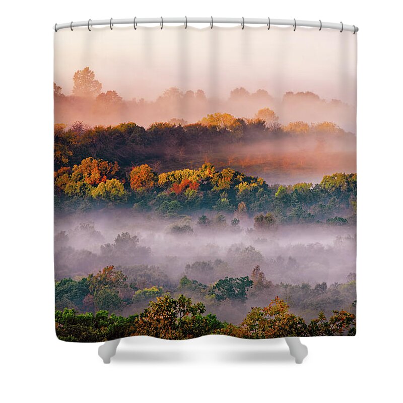 Hughes Mountain Conservation Area Shower Curtain featuring the photograph Misty Valley by Robert Charity