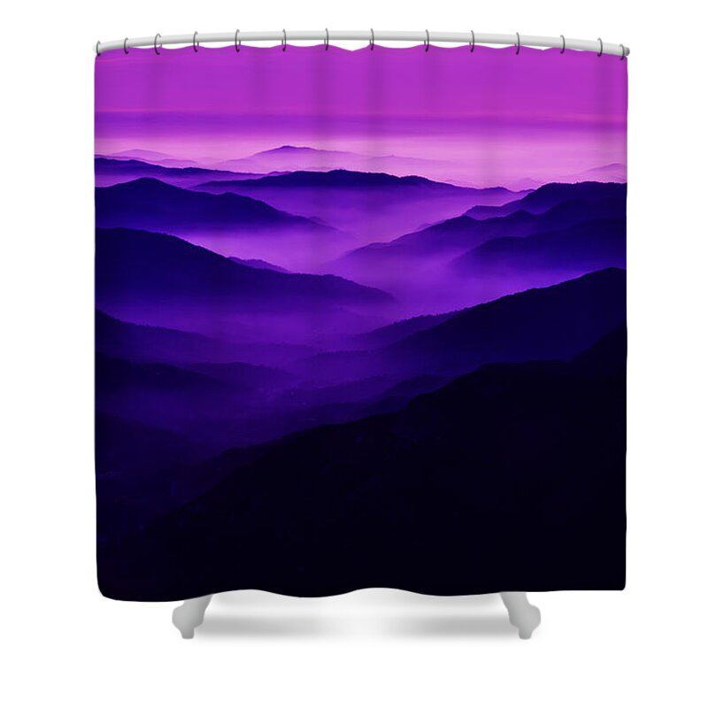 Valley Fog Shower Curtain featuring the photograph Purple Mist -- Fog-Filled Valley in the Sierra Nevada Foothills, California by Darin Volpe