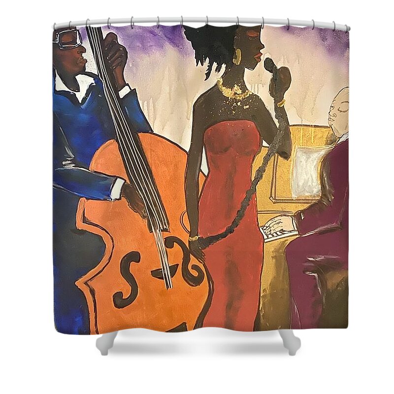 Shower Curtain featuring the painting Mo JAZZ by Angie ONeal