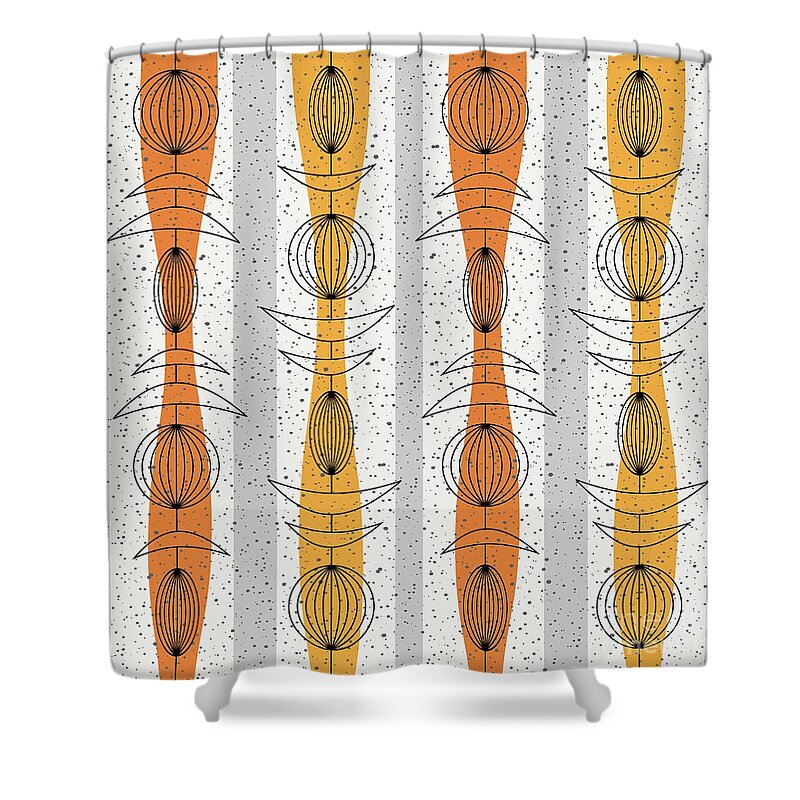 Mid Century Modern Shower Curtain featuring the digital art Mobiles Fabric in Orange by Donna Mibus