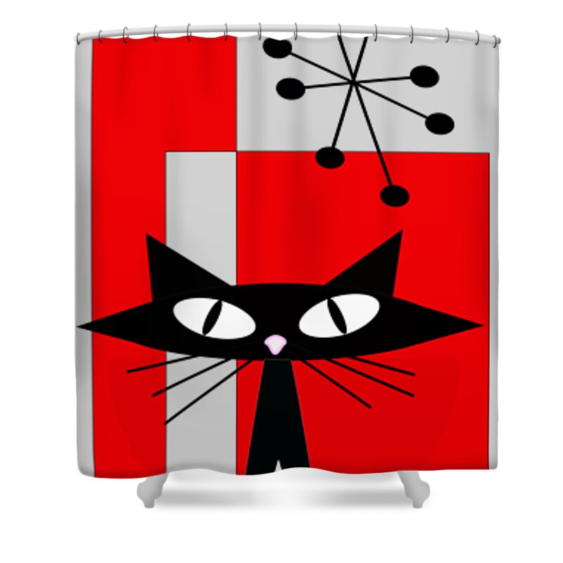 Mid Century Cat Shower Curtain featuring the digital art Mod Cat by Greg and Linda Halom