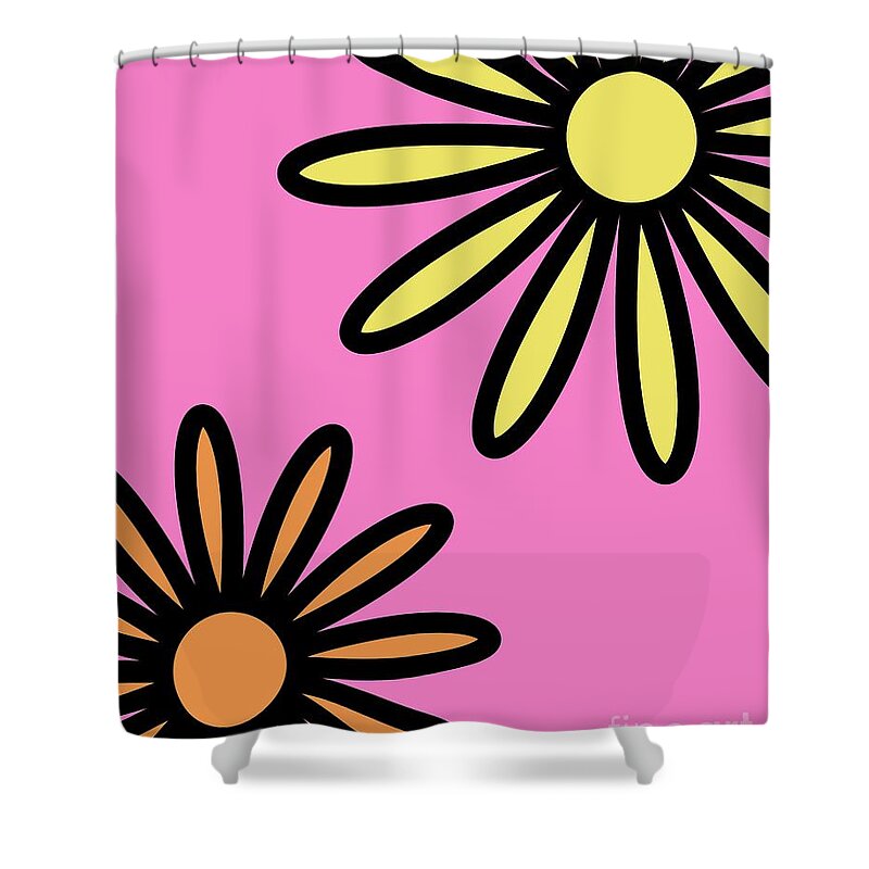 Mod Shower Curtain featuring the digital art Mod Flowers 2 on Pink by Donna Mibus