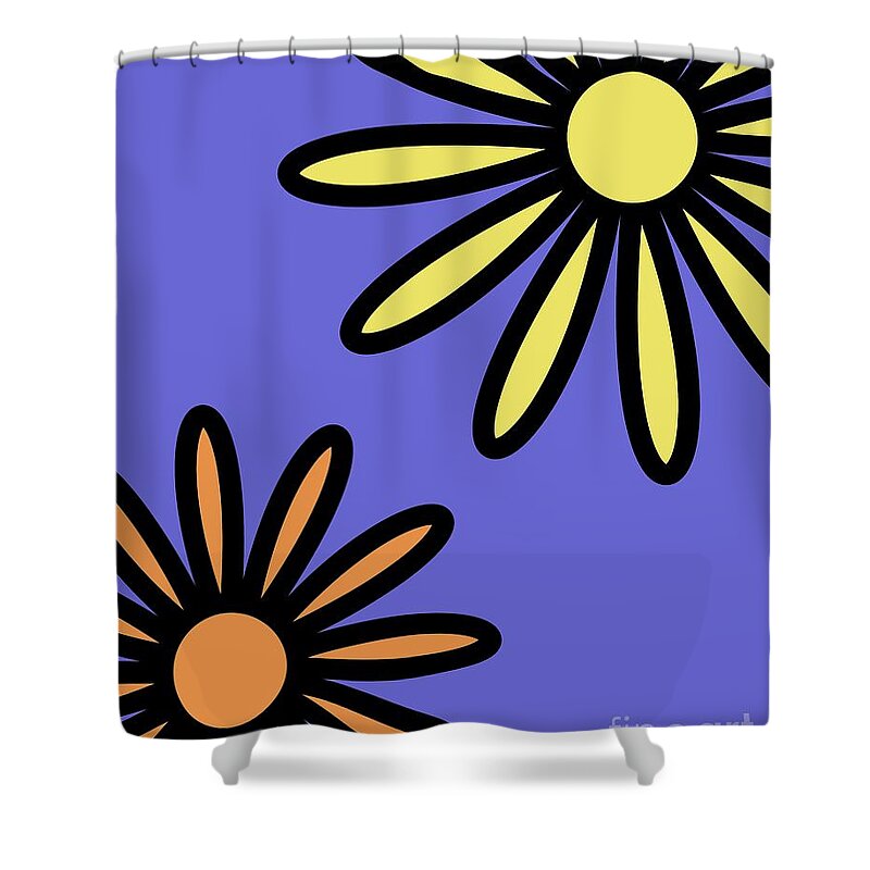 Mod Shower Curtain featuring the digital art Mod Flowers 2 on Twilight by Donna Mibus
