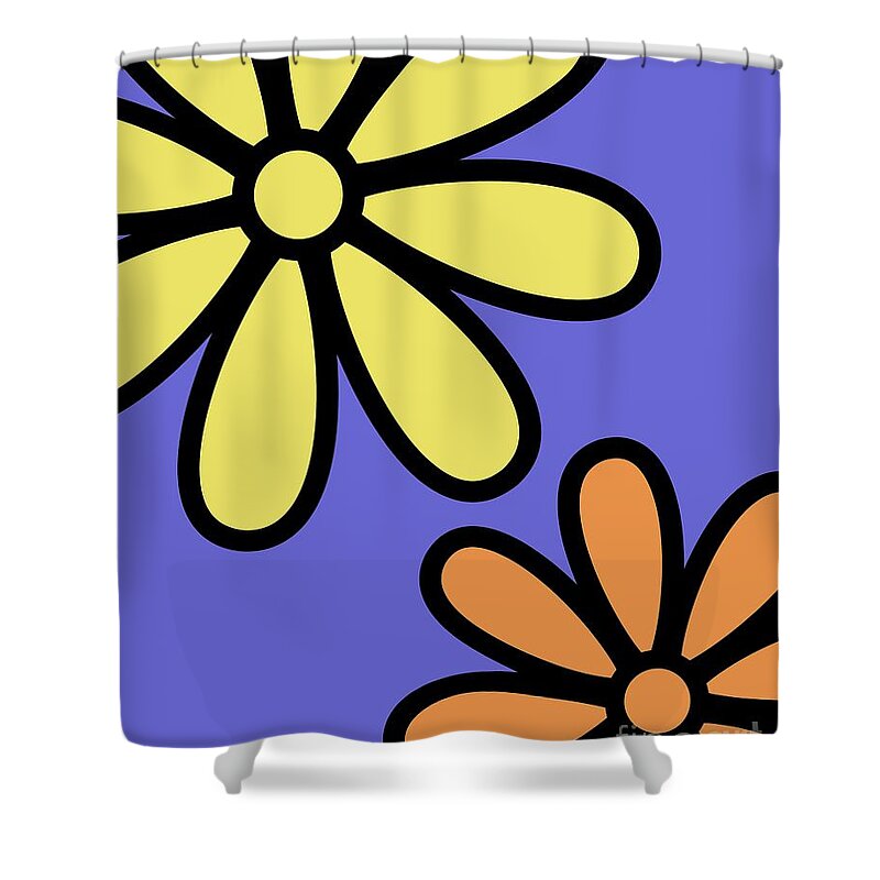 Mod Shower Curtain featuring the digital art Mod Flowers 3 on Twilight by Donna Mibus