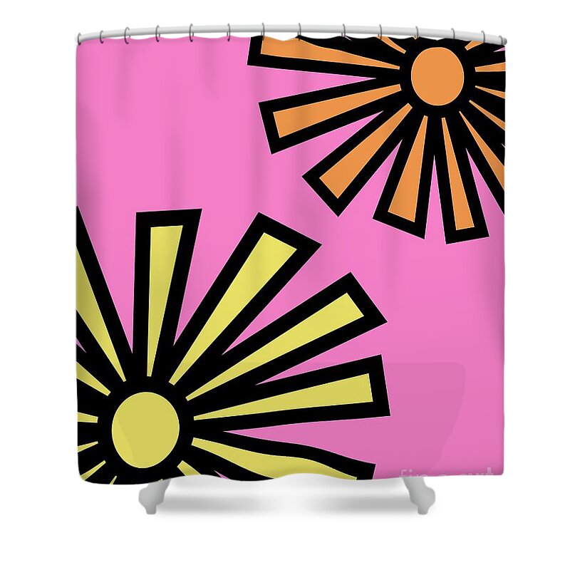 Mod Shower Curtain featuring the digital art Mod Flowers 4 on Pink by Donna Mibus