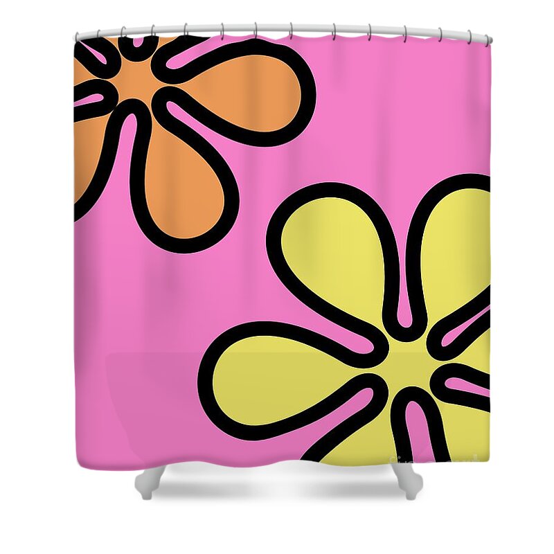 Mod Shower Curtain featuring the digital art Mod Flowers on Pink by Donna Mibus