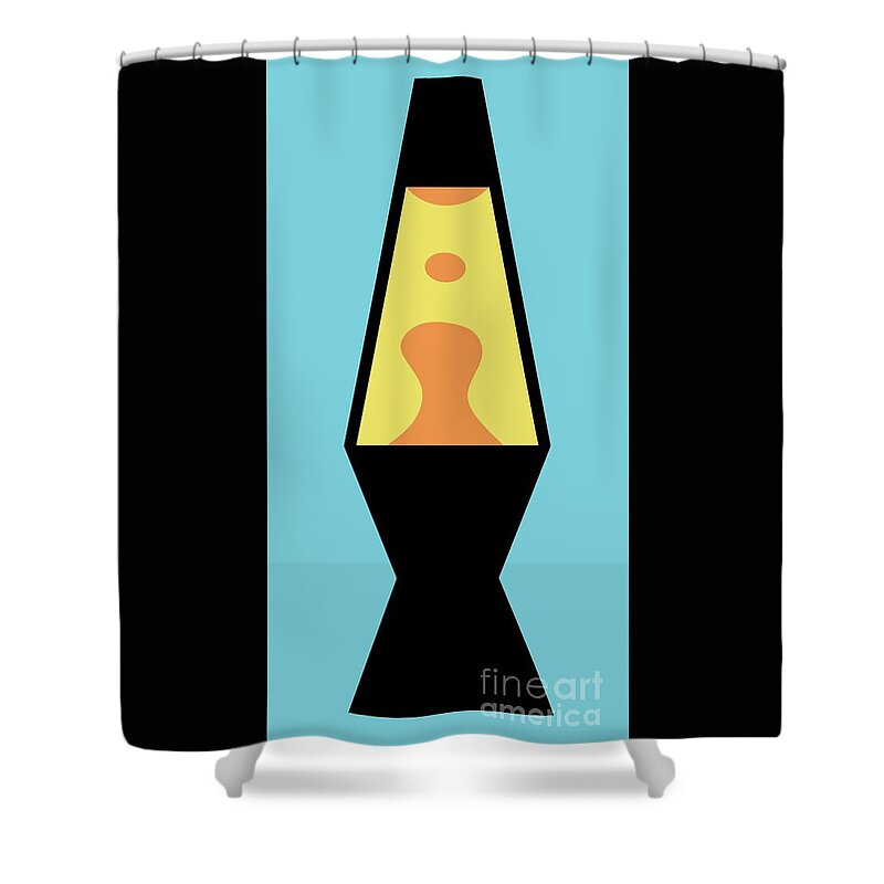 Mod Shower Curtain featuring the digital art Mod Lava Lamp on Blue by Donna Mibus