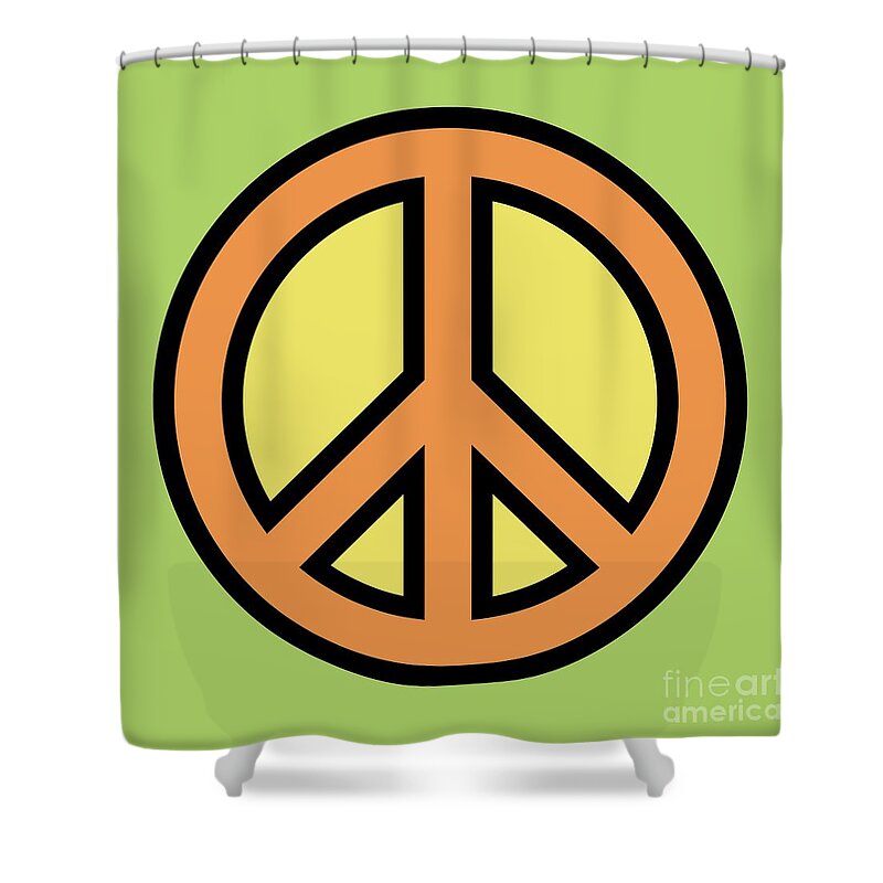 Mod Shower Curtain featuring the digital art Mod Peace Symbol on Green by Donna Mibus