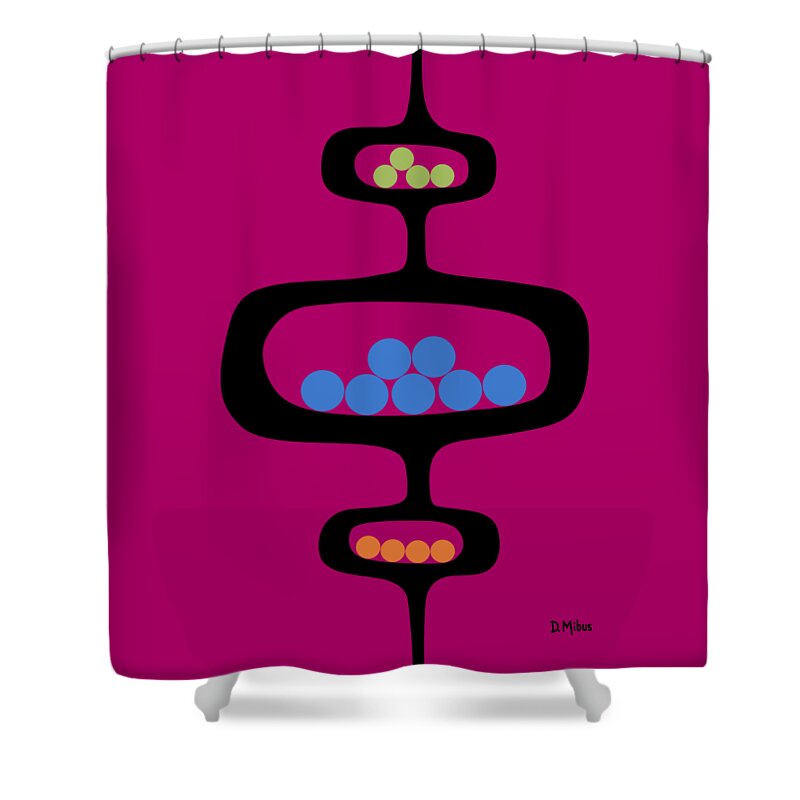 Mid Century Pods Shower Curtain featuring the digital art Mod Pod 1 with Circles by Donna Mibus