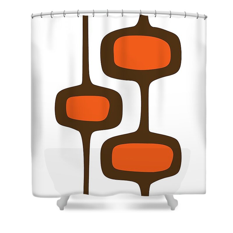 Mid Century Shapes Shower Curtain featuring the digital art Mod Pod 2 Orange and Brown on White by Donna Mibus