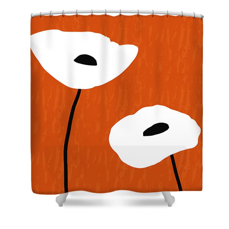 Orange Shower Curtain featuring the mixed media Mod Poppies Orange 3- Art by Linda Woods by Linda Woods