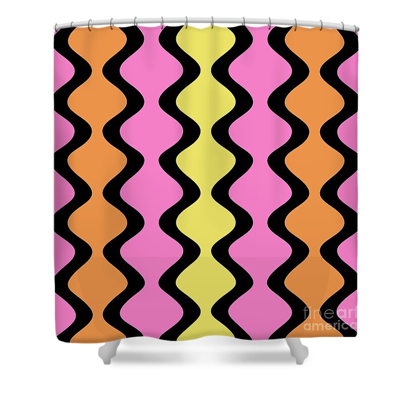 Modern Shower Curtain featuring the digital art Mod Waves on Pink by Donna Mibus
