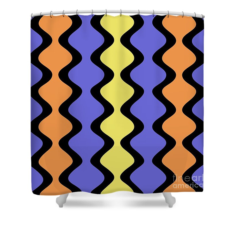 Modern Shower Curtain featuring the digital art Mod Waves on Twilight by Donna Mibus