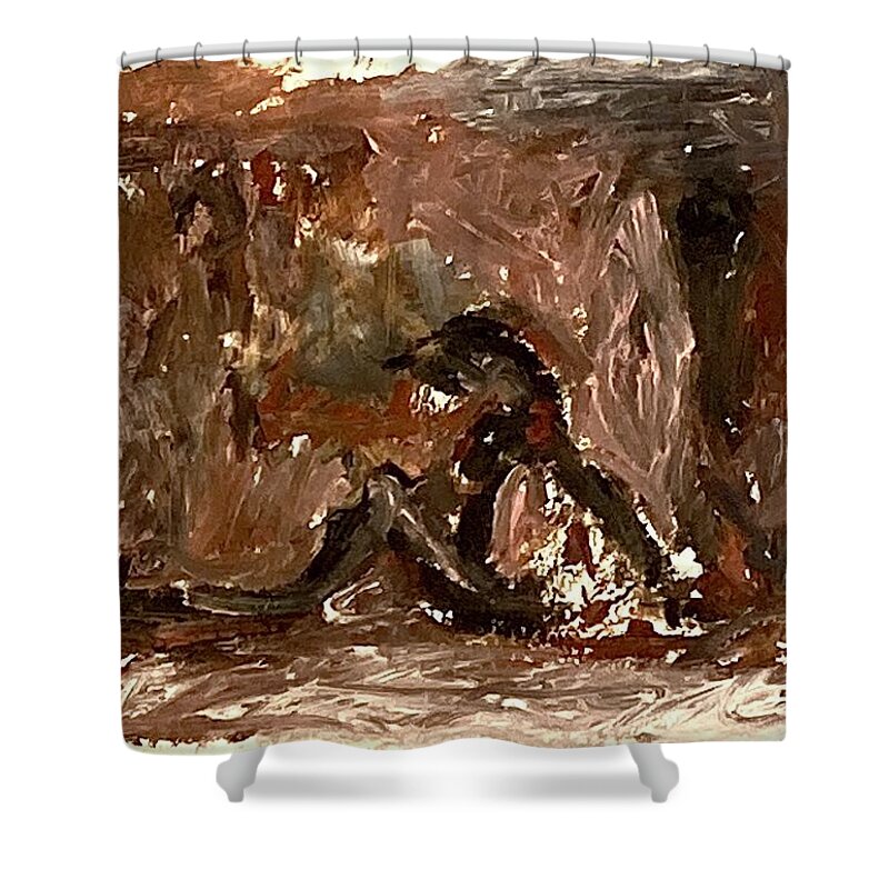 Model Shower Curtain featuring the painting Model sitting on the floor III by David Euler