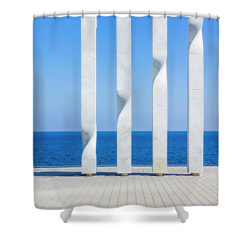 Four Posts Shower Curtain featuring the photograph Modern art sculpture, Barcelona by Neale And Judith Clark