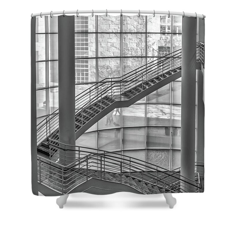 Black And White Shower Curtain featuring the photograph Modern Staircase in the Getty by David Levin