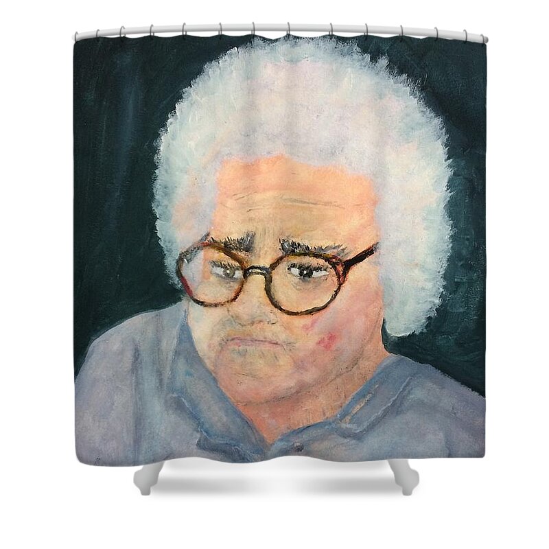 Portrait Shower Curtain featuring the painting Mom Reflecting on Her Life by Addison Likins