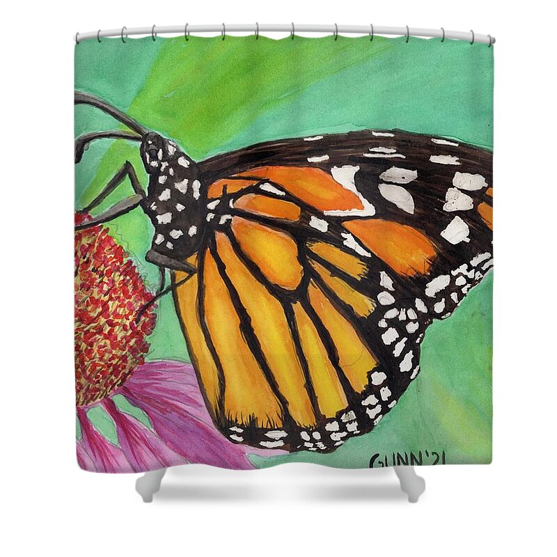 Monarch Shower Curtain featuring the painting Monarch Butterfly on Flower by Katrina Gunn