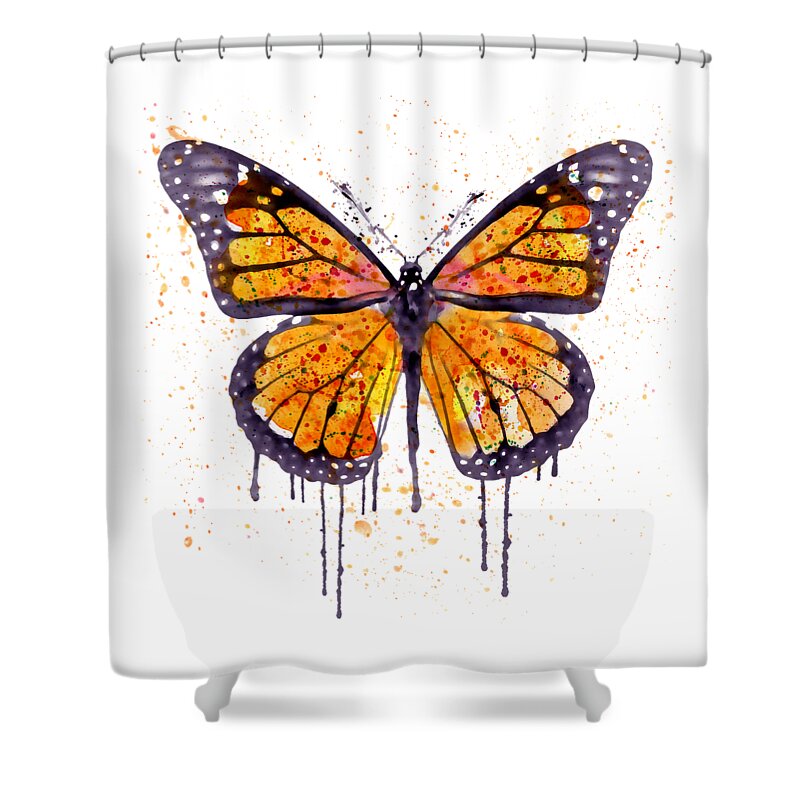 Monarch Butterfly Shower Curtain featuring the painting Monarch Butterfly watercolor by Marian Voicu