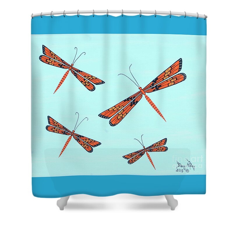 Dragonflies Shower Curtain featuring the painting Monarch Dragonflies by Doug Miller