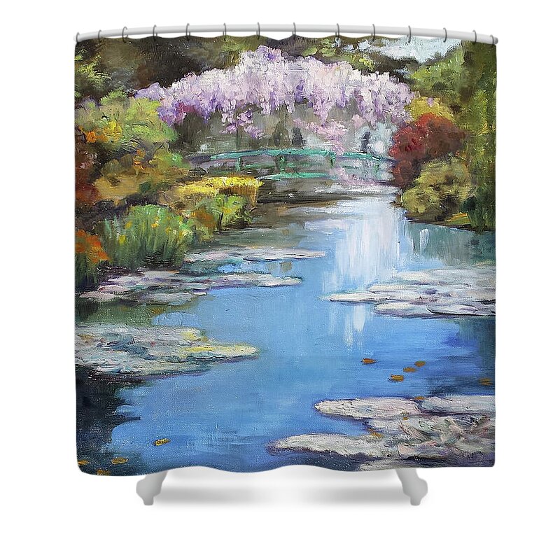 Giverny Shower Curtain featuring the painting Monet's Garden in Giverny by Irek Szelag