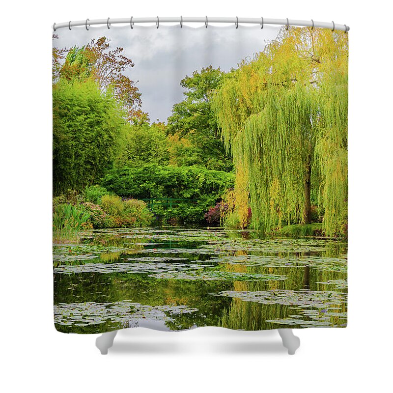 Claude Monet Shower Curtain featuring the photograph Monet's Pond in Autumn by Liz Albro