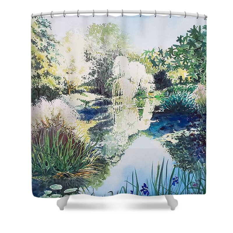 Monet Shower Curtain featuring the painting Monet's pond by Merana Cadorette