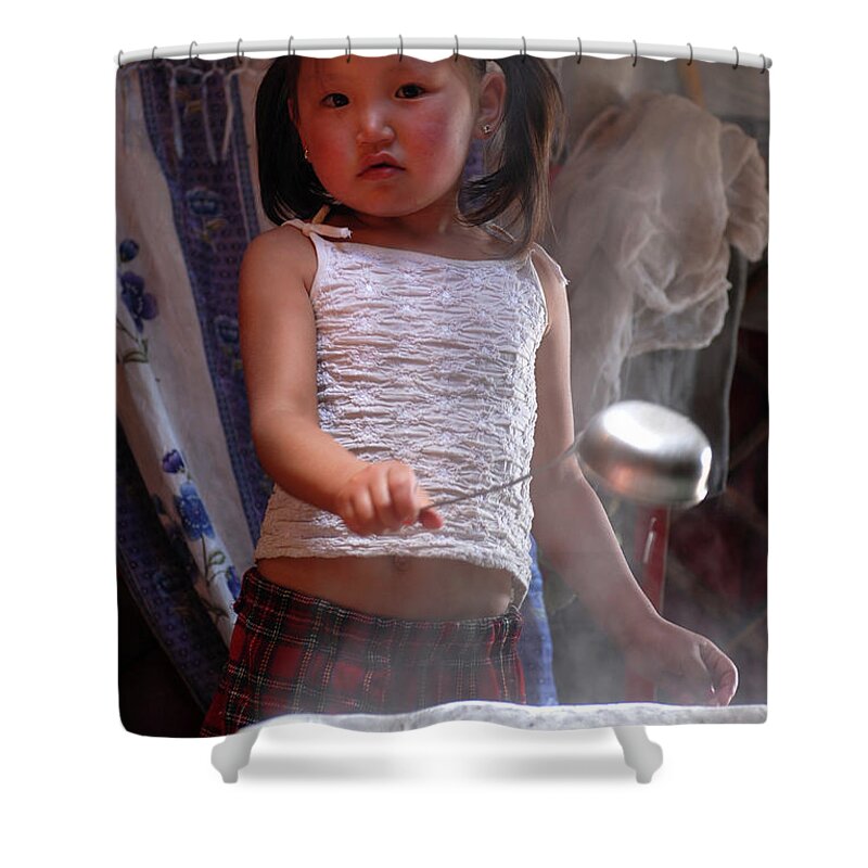 Mongol Little Girl Shower Curtain featuring the photograph Mongol little girl by Elbegzaya Lkhagvasuren