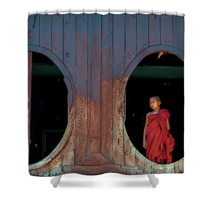 Monk Shower Curtain featuring the photograph Monk at Shwe Yan Pyay Monastery by Arj Munoz