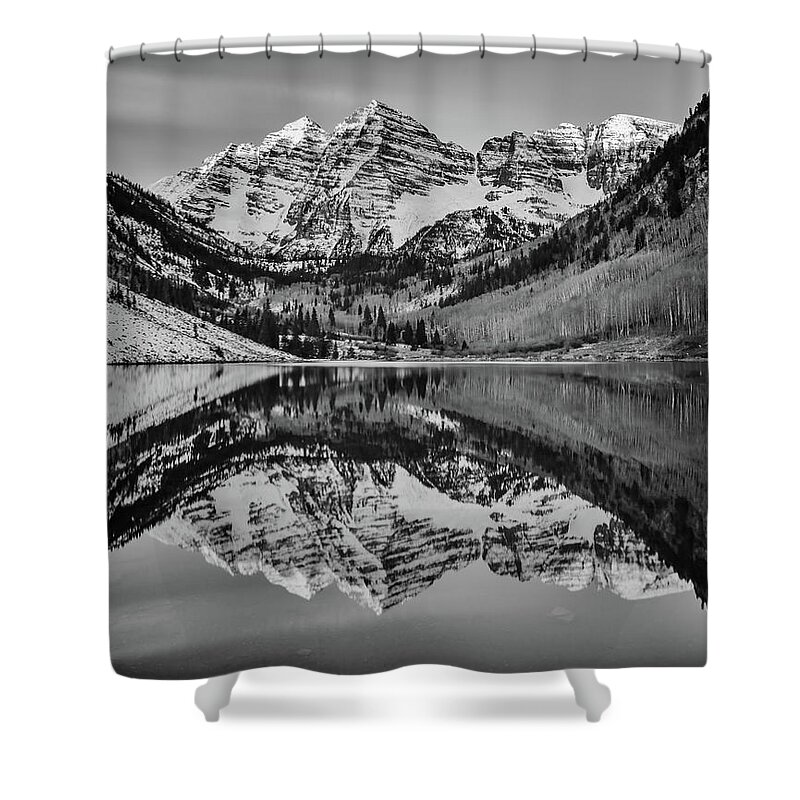 Maroon Bells Shower Curtain featuring the photograph Monochrome Maroon by Darren White