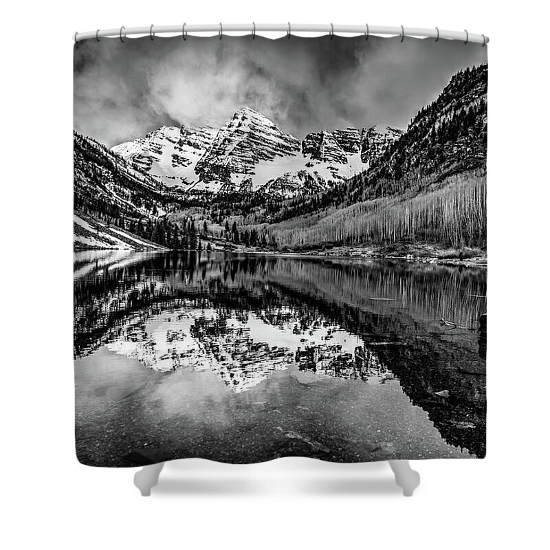 Maroon Bells Shower Curtain featuring the photograph Monochrome Shadows of Maroon Bells - Aspen Colorado by Gregory Ballos