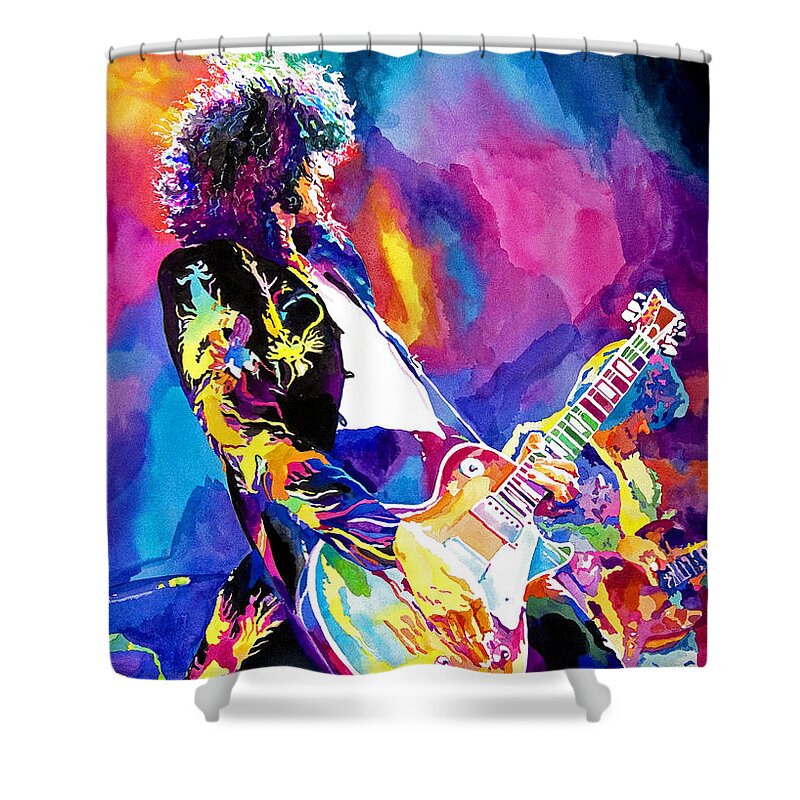 Jimmy Page Artwork Shower Curtain featuring the painting Monolithic Riff - Jimmy Page by David Lloyd Glover