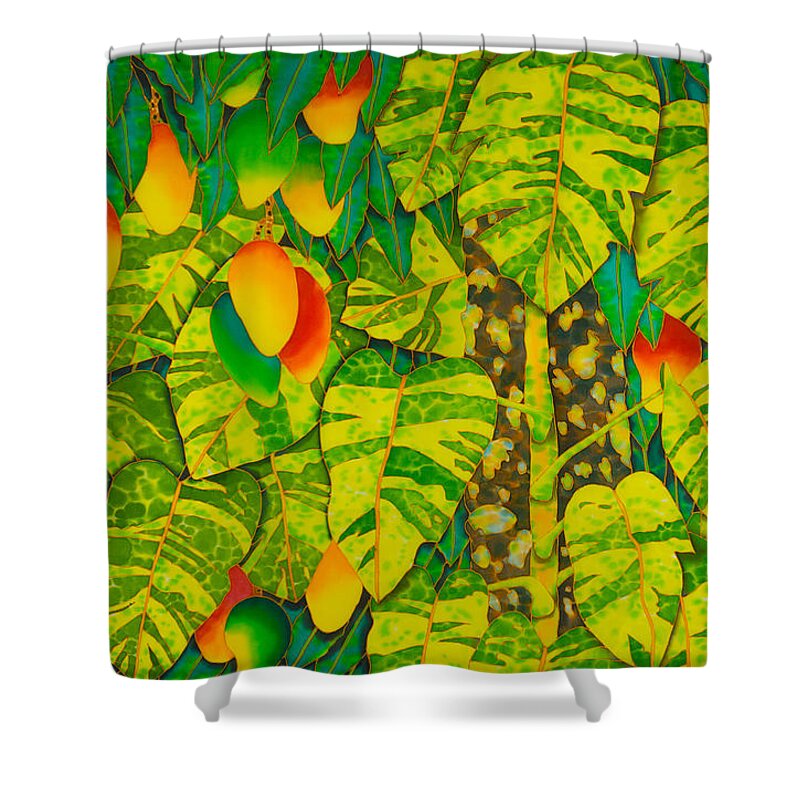 Monstera Plant Shower Curtain featuring the painting Monstera and Mango by Daniel Jean-Baptiste