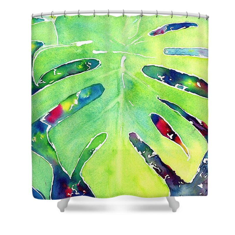 Leaf Shower Curtain featuring the painting Monstera Tropical Leaves 1 by Carlin Blahnik CarlinArtWatercolor
