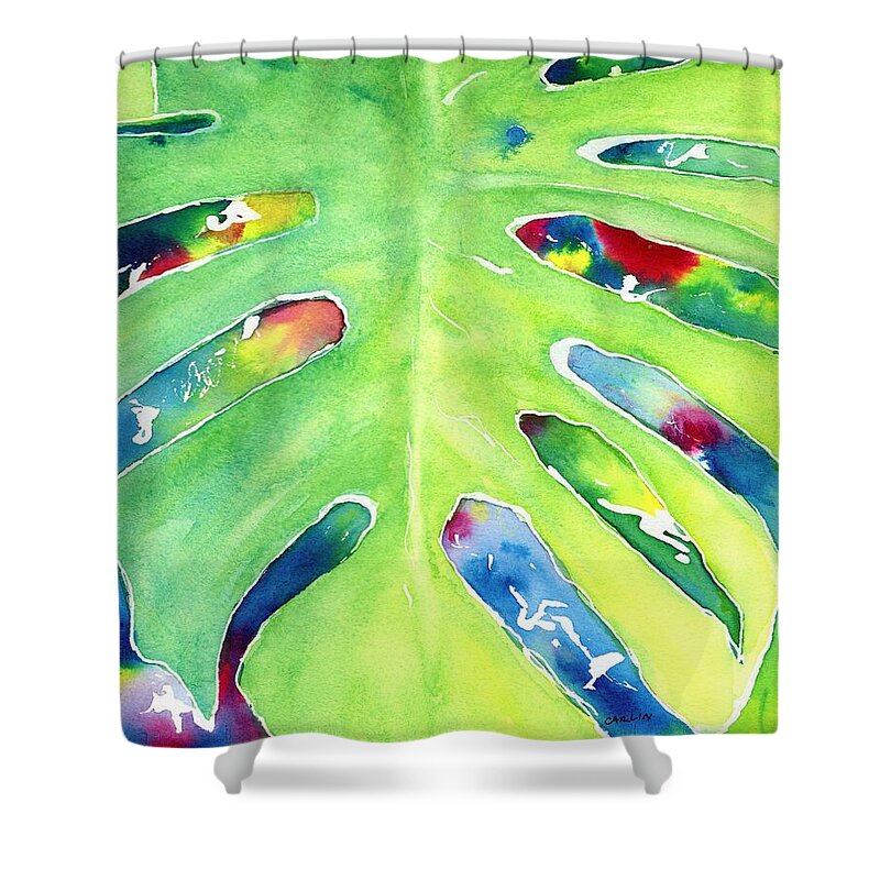 Leaf Shower Curtain featuring the painting Monstera Tropical Leaves 2 by Carlin Blahnik CarlinArtWatercolor