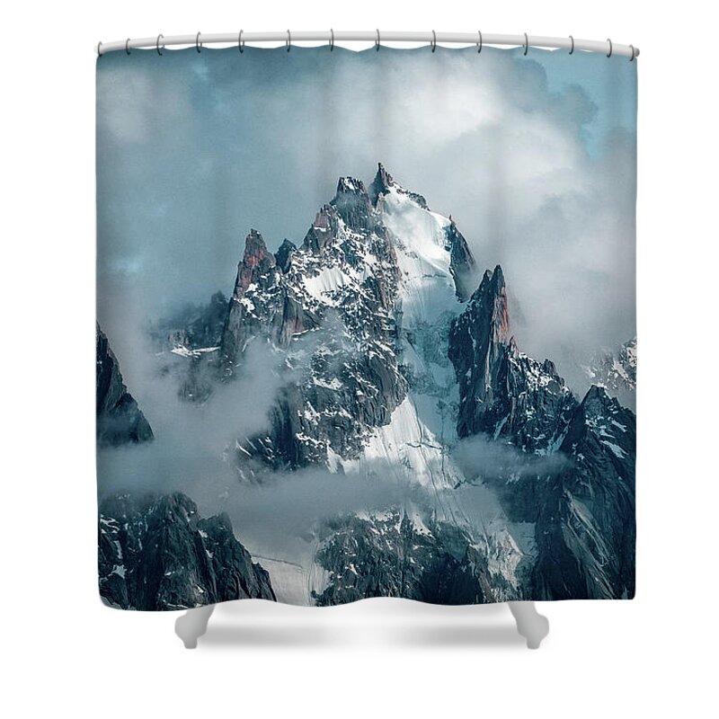 Clouds Shower Curtain featuring the photograph Mont Blanc massif in spring by Benoit Bruchez