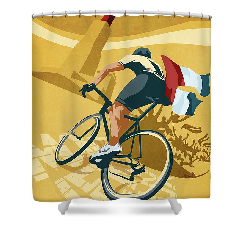 Retro Poster Art Shower Curtain featuring the painting Mont Ventoux by Sassan Filsoof