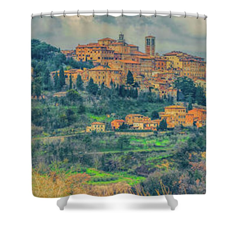 Montepulciano Shower Curtain featuring the photograph Montepulciano Panorama by Marcy Wielfaert