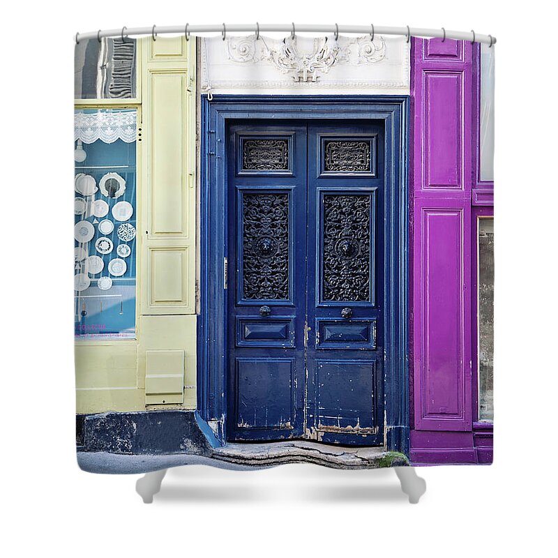 Paris Photography Shower Curtain featuring the photograph Montmartre Colors - Paris Doors by Melanie Alexandra Price