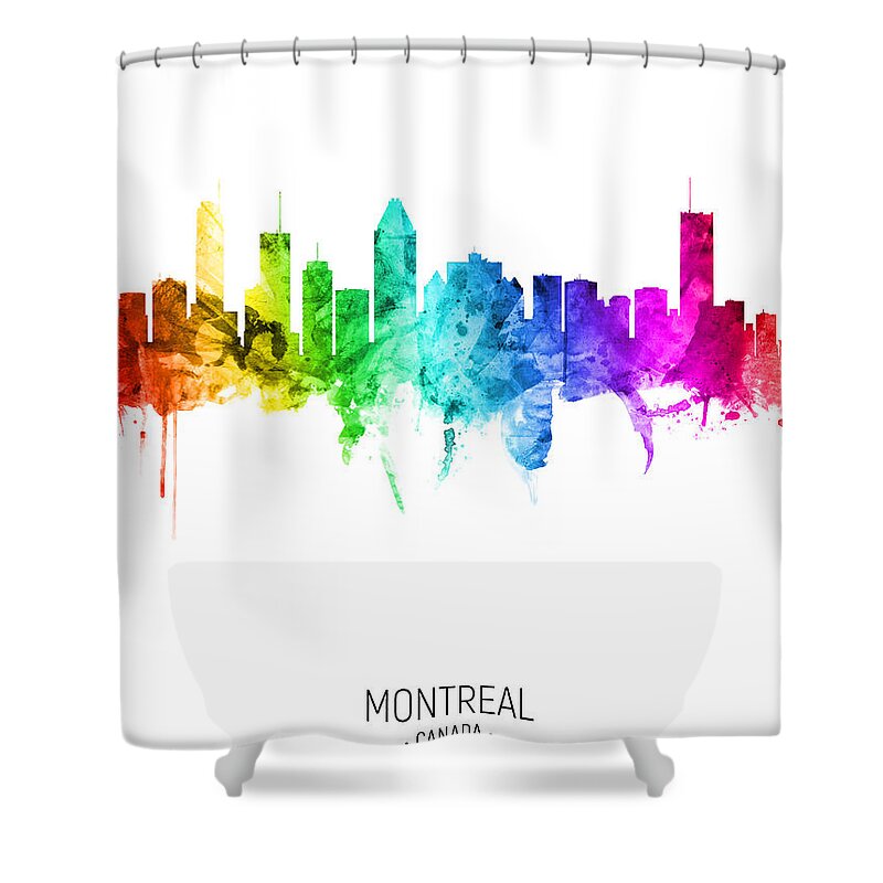Montreal Shower Curtain featuring the digital art Montreal Canada Skyline #71 by Michael Tompsett