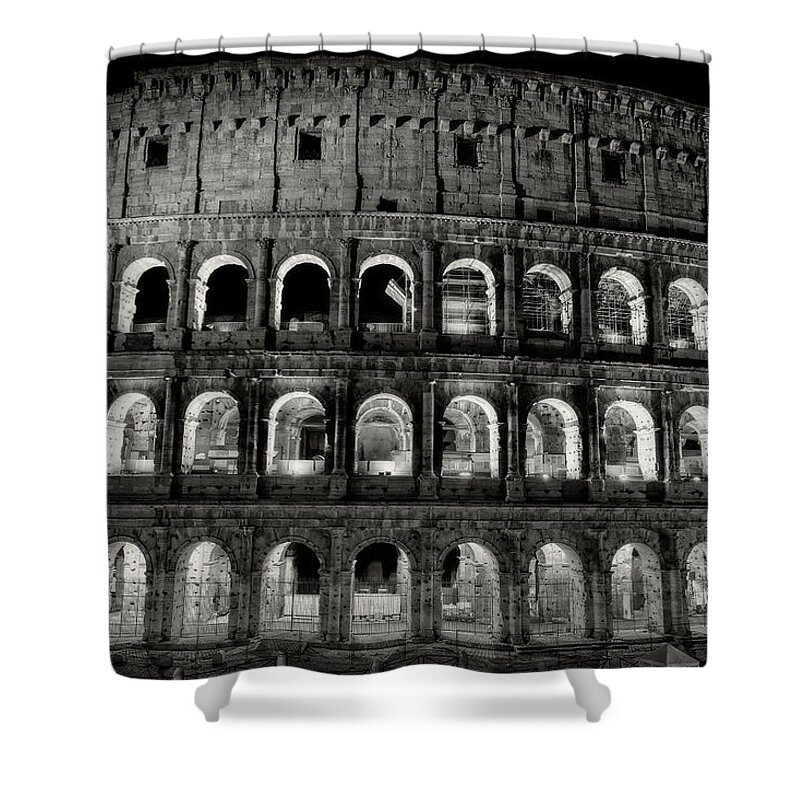 Colosseum Shower Curtain featuring the photograph Monumental Colosseum Facade At Night by Artur Bogacki