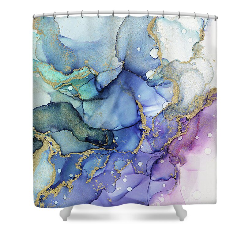 Abstract Ink Shower Curtain featuring the painting Moody Mermaid Bubbles Abstract Ink by Olga Shvartsur