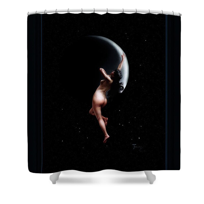 Moon Nymph Shower Curtain featuring the painting Moon Nymph by Luis Ricardo Falero AOW FRMD Old Masters Reproduction by Rolando Burbon