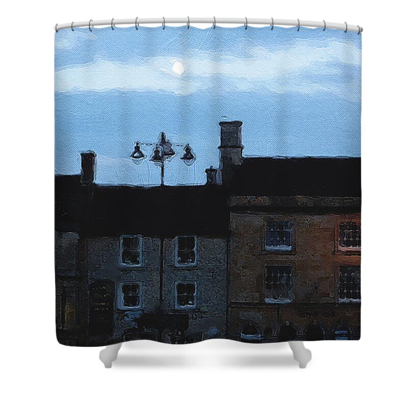 Stow-in-the-wold Shower Curtain featuring the photograph Moon Over Stow by Brian Watt