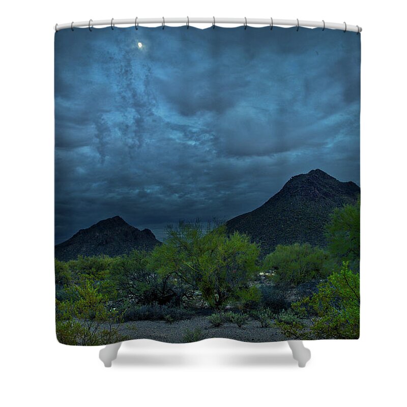 Moon Shower Curtain featuring the photograph Moon over the Tucson Mountains by Chance Kafka