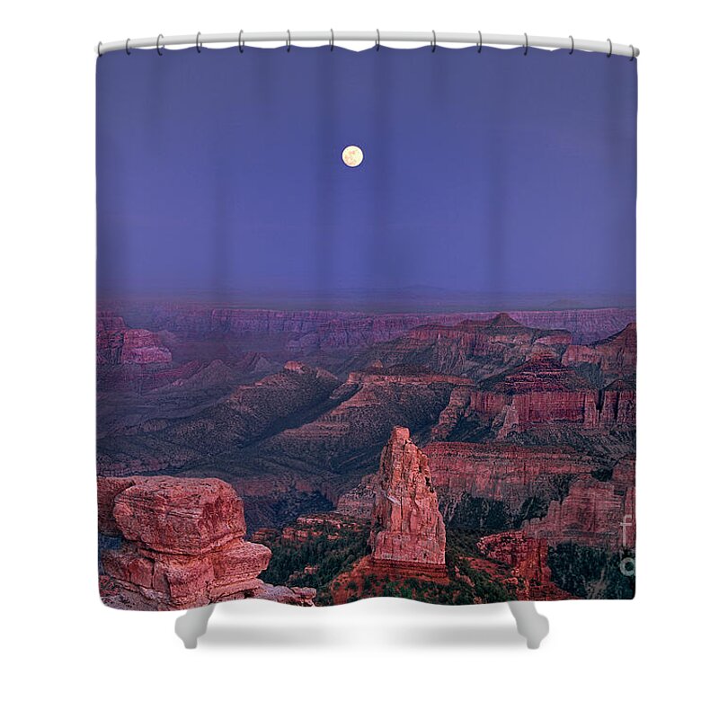 Dave Welling Shower Curtain featuring the photograph Moon Rise Over Point Imperial North Rim Grand Canyon National Park Arizona by Dave Welling