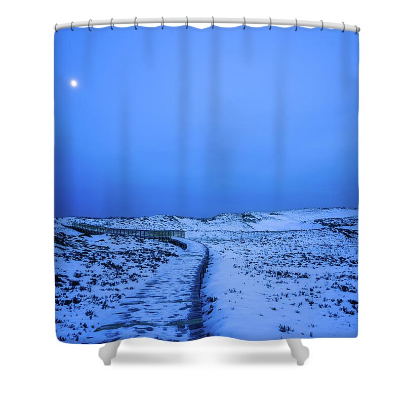 Moon Walk Shower Curtain featuring the photograph Moon Walk, Plum Island by Michael Hubley