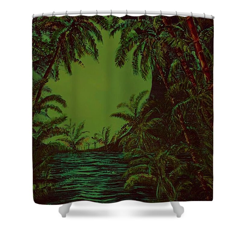 Hawaiian Blue Moon Shower Curtain featuring the painting Moon Warmth by Michael Silbaugh