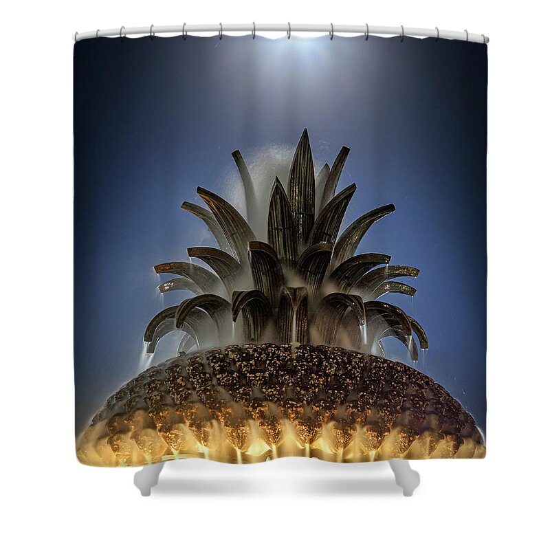 Pineapple Shower Curtain featuring the photograph Moonlight Fountain Spray by SC Shank