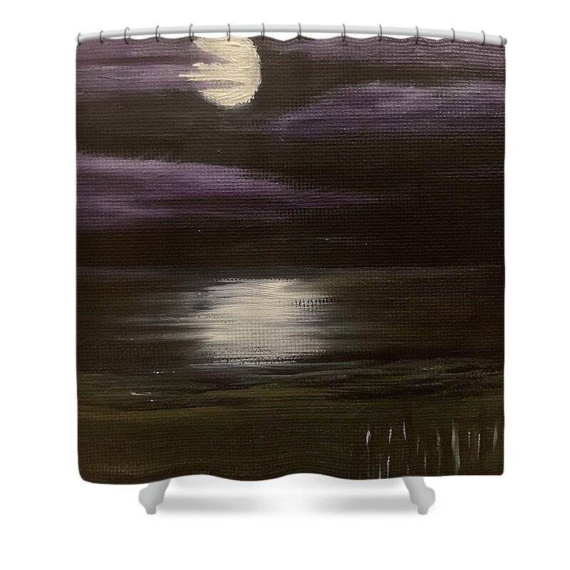Oil Painting Shower Curtain featuring the painting Moonlight Over Ludington by Lisa White